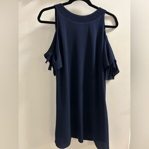 Zara Navy Textured Cold-Shoulder Dress